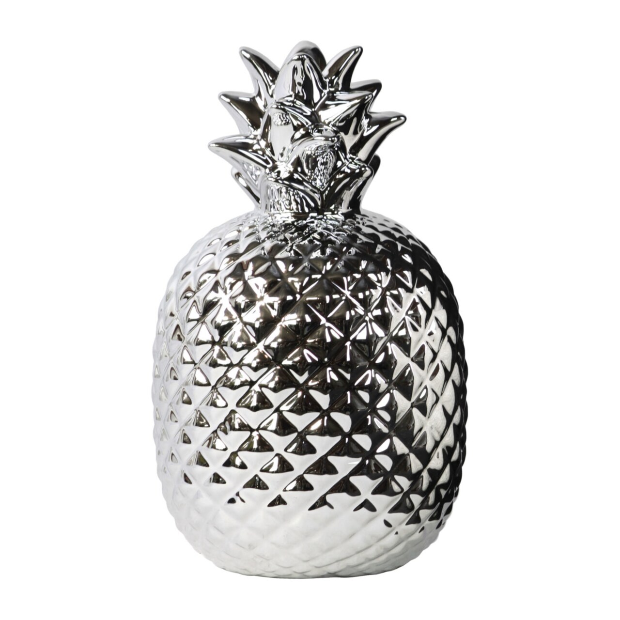 Urban Trends Collection Ceramic Round Pineapple Figurine Dimpled Polished Chrome Finish Silver